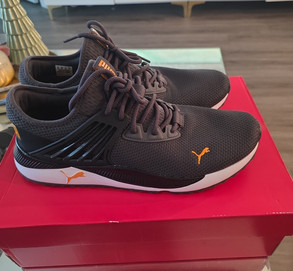 PUMA Men’s Dark Gray Sneakers with Orange Logos